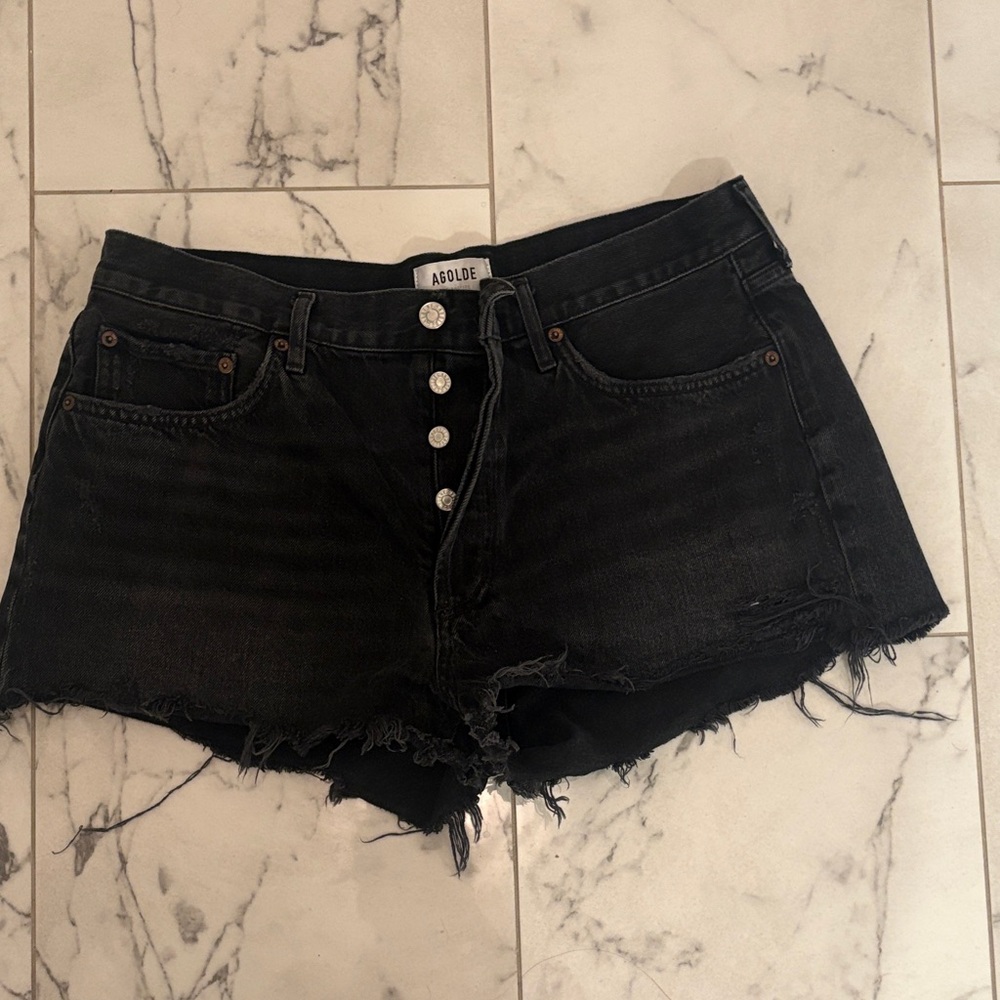 Agolde Distressed Black Jean Shorts